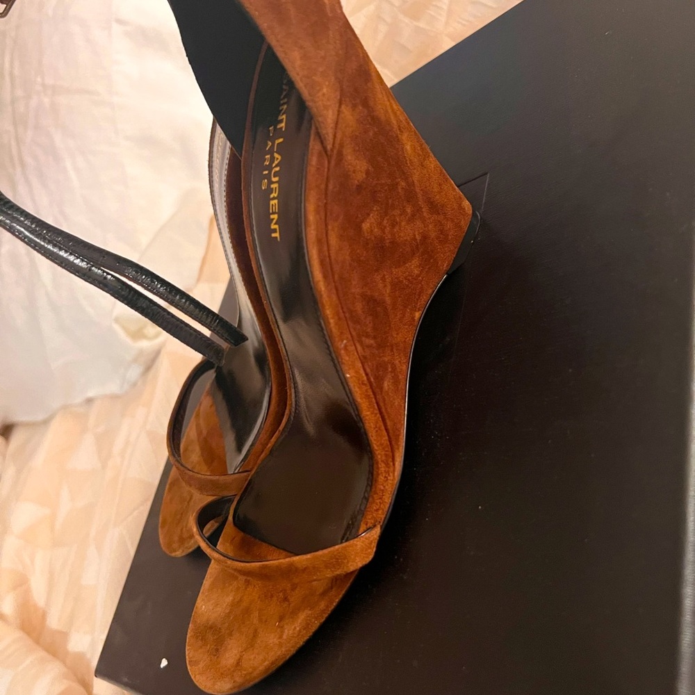 Saint Laurent Brown Suede Wedge
